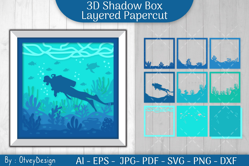 snorkeller-scuba-diver-papercut-scuba-diver-3d-shadowbox