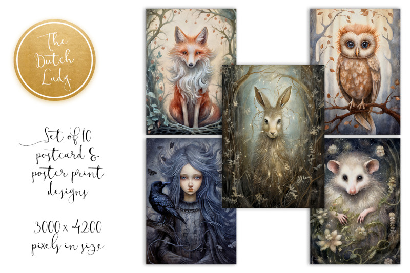 mystical-woodland-animals-postcards-amp-art-prints