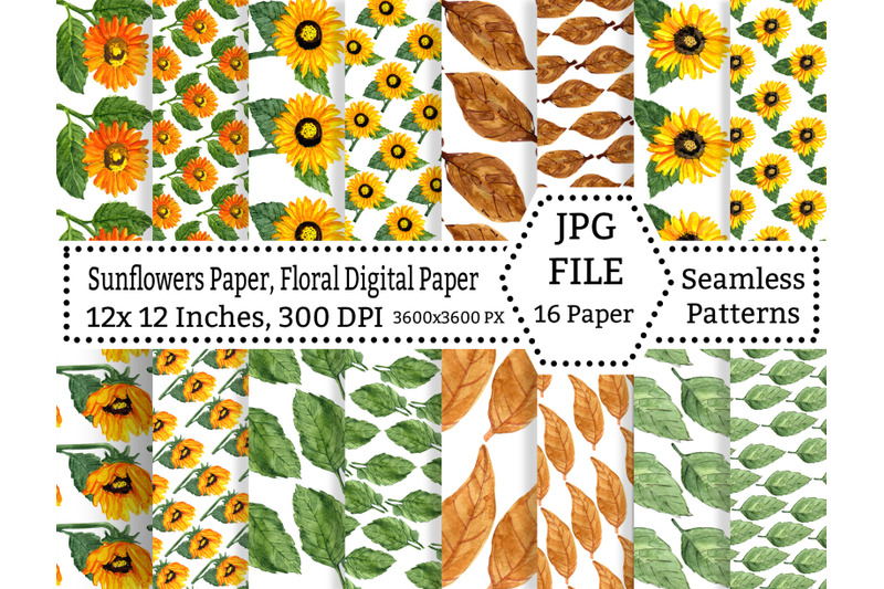 watercolor-sunflowers-floral-pattern-set