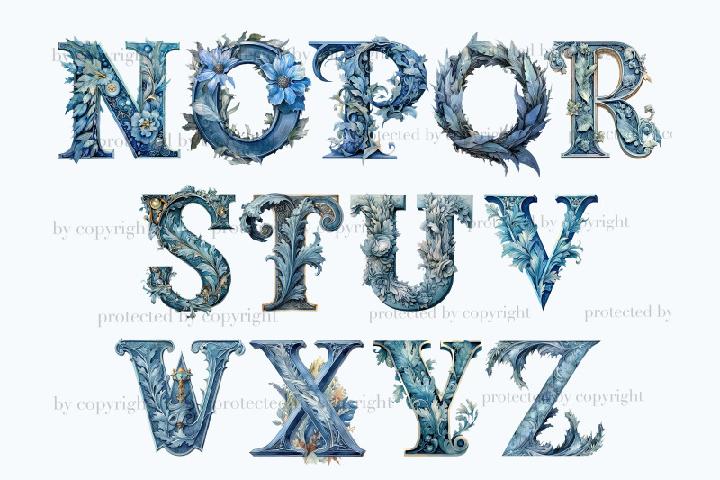 blue-flowers-alphabet-clipart-wedding-lettering