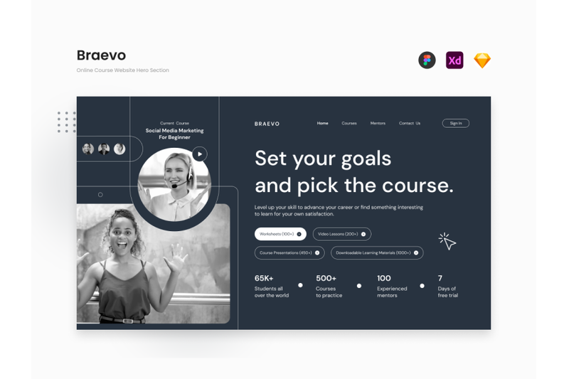 braevo-navy-blue-online-course-website-hero-section