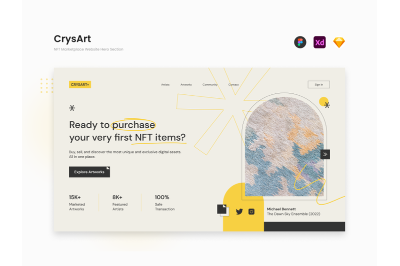 crysart-simple-nft-marketplace-website-hero-section