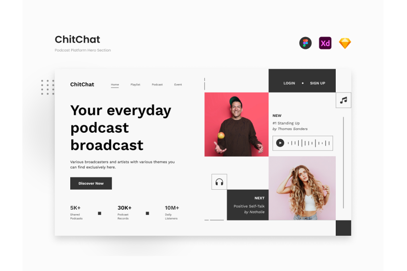 chitchat-simple-half-checkered-podcast-platform-hero-section