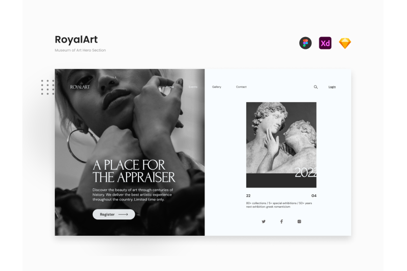 royalart-black-and-white-artistic-museum-of-art-hero-section-template