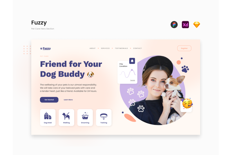 fuzzy-light-salmon-playful-pet-care-hero-section-template