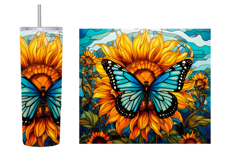 stained-glass-butterfly-tumbler-sunflowers-tumbler-design