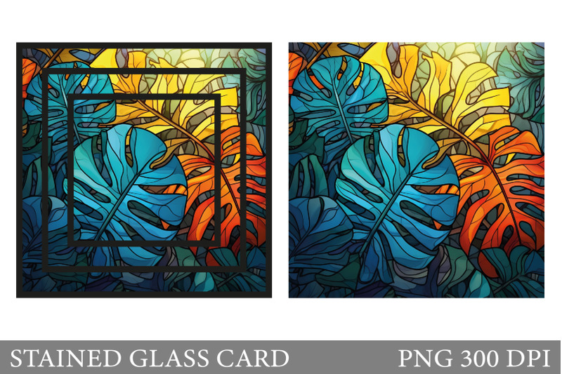 tropical-leaves-stained-glass-card-sublimation