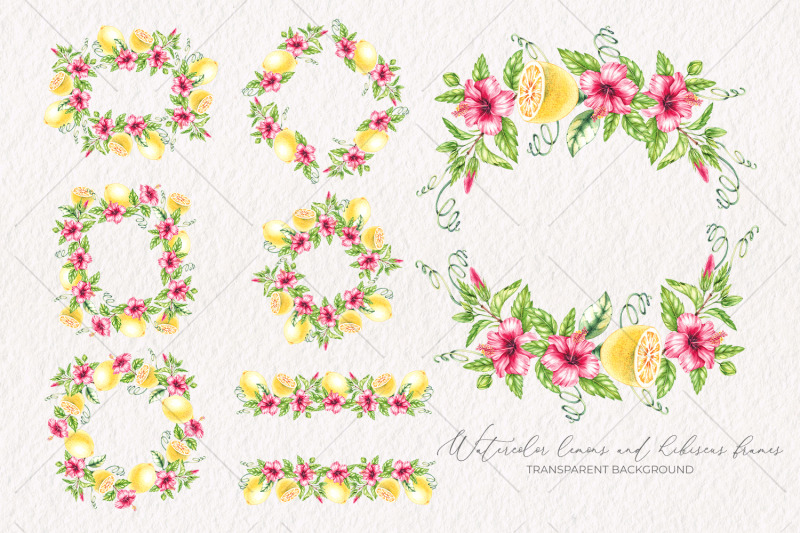 lemons-and-hibiscus-frame-watercolor-png