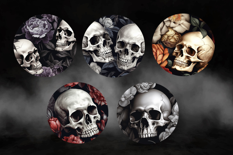 round-coaster-with-flowers-skull-png-halloween-decor