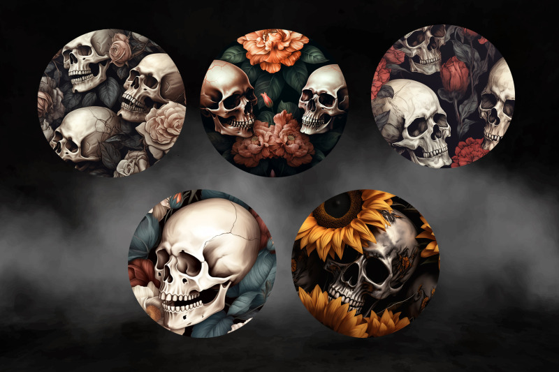 round-coaster-with-flowers-skull-png-halloween-decor