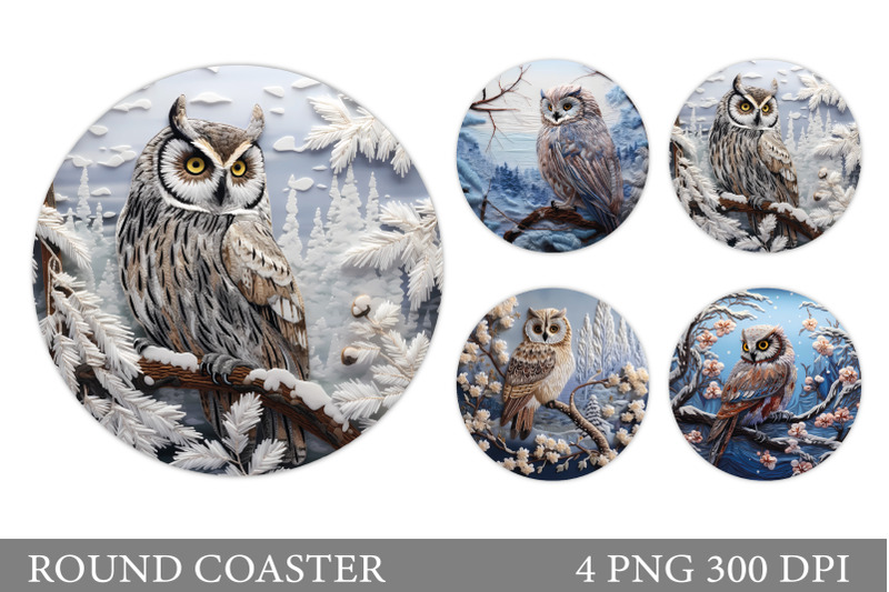 owl-round-coaster-design-owl-in-winter-landscape-coaster