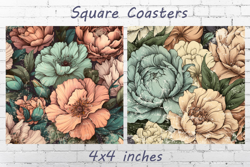 retro-flowers-square-coasters-sublimation