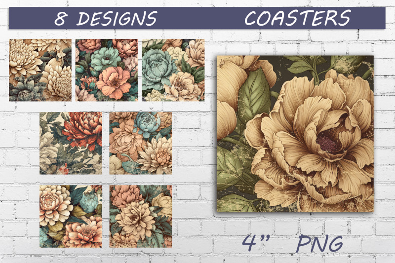 retro-flowers-square-coasters-sublimation