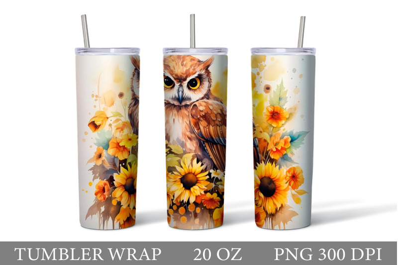 owl-tumbler-sublimation-owl-sunflowers-tumbler-design