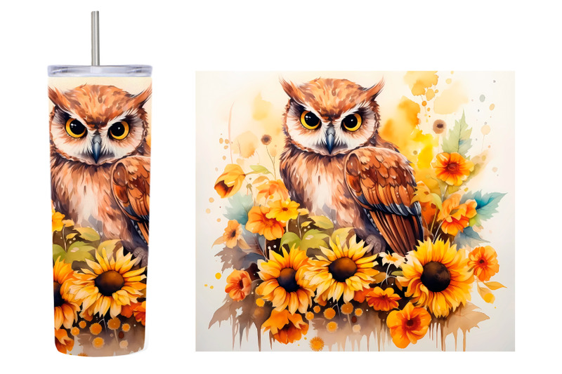 owl-tumbler-sublimation-owl-sunflowers-tumbler-design