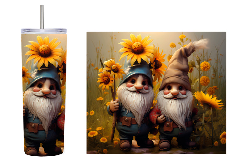 gnome-tumbler-sublimation-gnome-sunflowers-tumbler-wrap