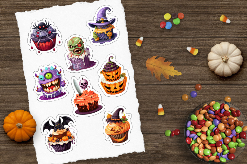 cute-cartoon-cupcake-sticker-pack-halloween-sticker-png