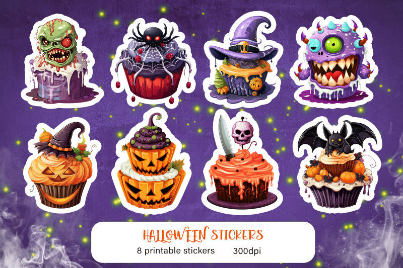 cute-cartoon-cupcake-sticker-pack-halloween-sticker-png