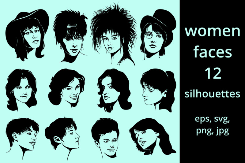 women-faces-silhouettes-set