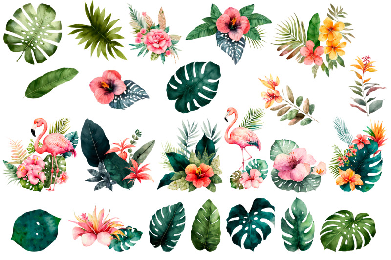 tropical-flowers-clipart-amp-flamingo-summer-clipart