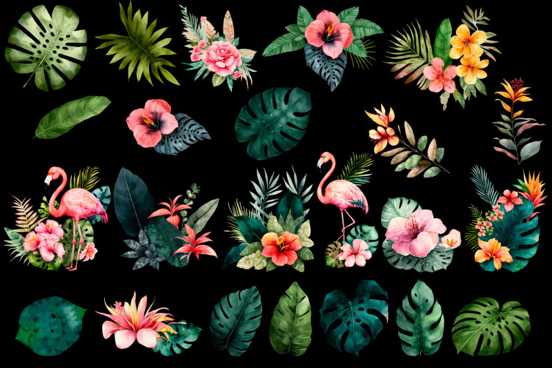 tropical-flowers-clipart-amp-flamingo-summer-clipart