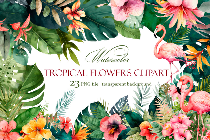 tropical-flowers-clipart-amp-flamingo-summer-clipart