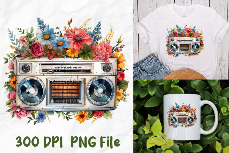 retro-music-boombox-wild-flowers