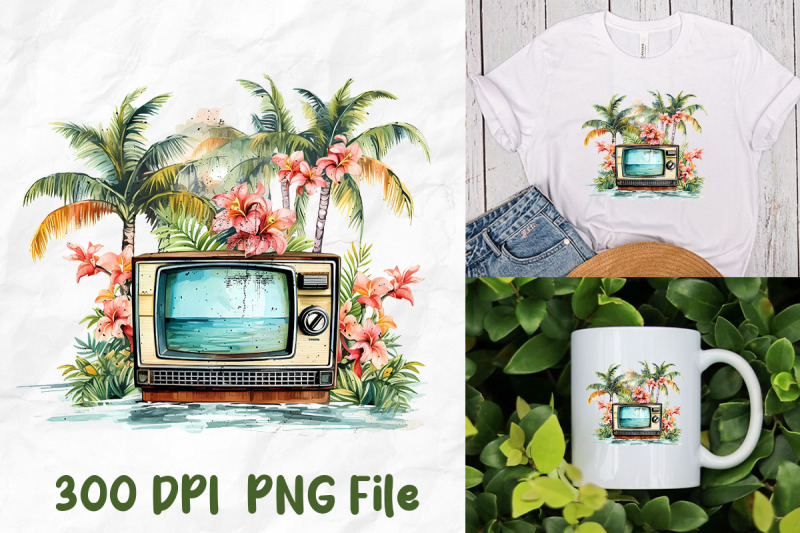 retro-television-palm-tropical-tree