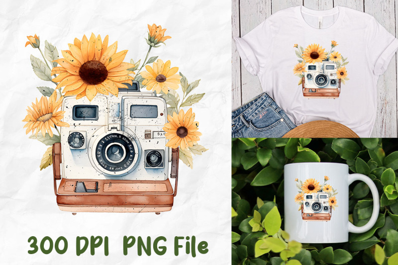 retro-polaroid-film-camera-sunflower