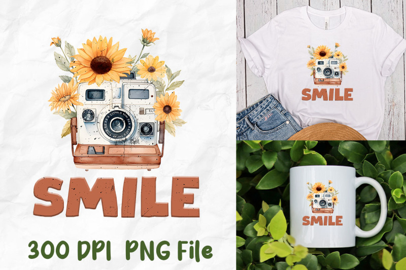 smile-polaroid-camera-sunflower