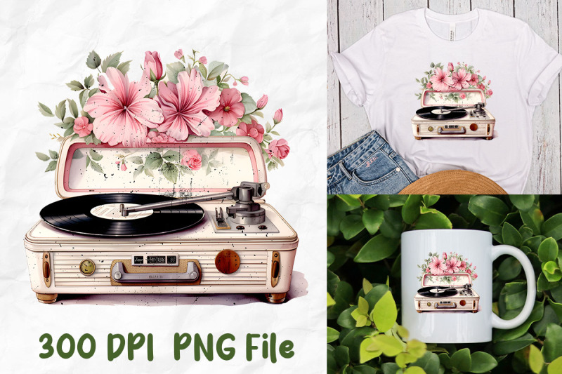 retro-cute-vinyl-player-pink-wild-flower
