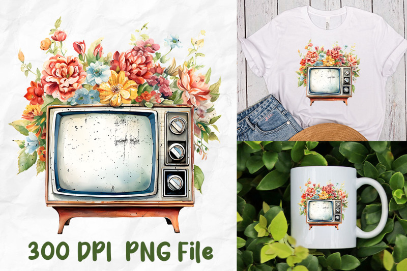 retro-television-wild-flower-watercolor