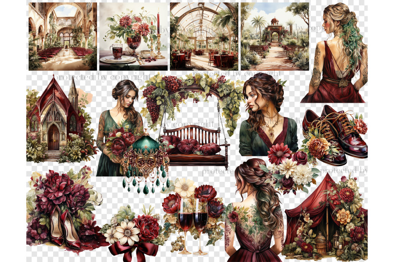 bohemian-wedding-clipart-marsala-wedding-png