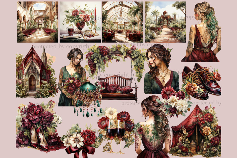 bohemian-wedding-clipart-marsala-wedding-png