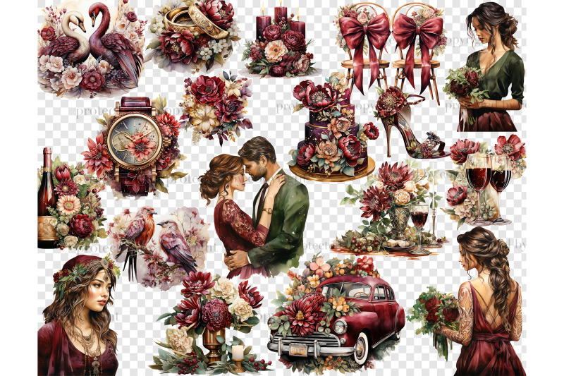 bohemian-wedding-clipart-marsala-wedding-png