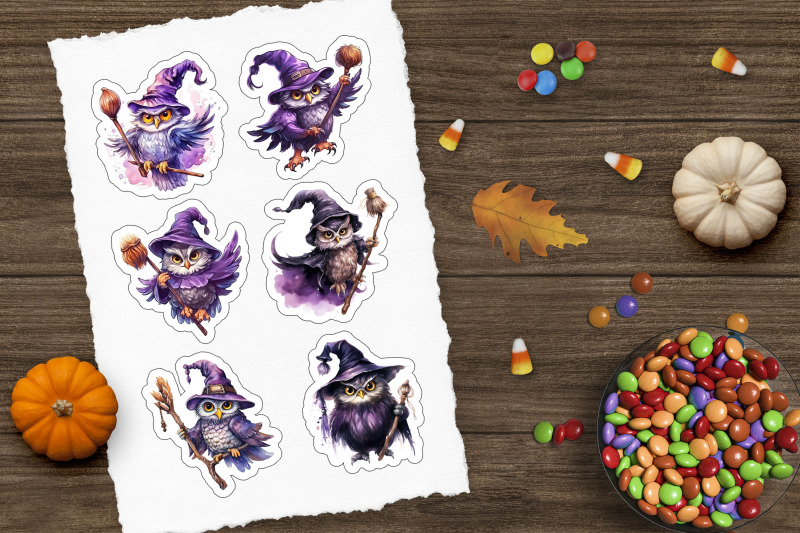 cute-cartoon-owl-sticker-pack-halloween-sticker-png