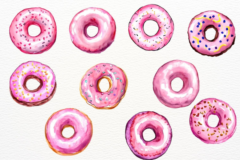 pink-watercolor-donuts-clipart-cute-handpainted-donuts