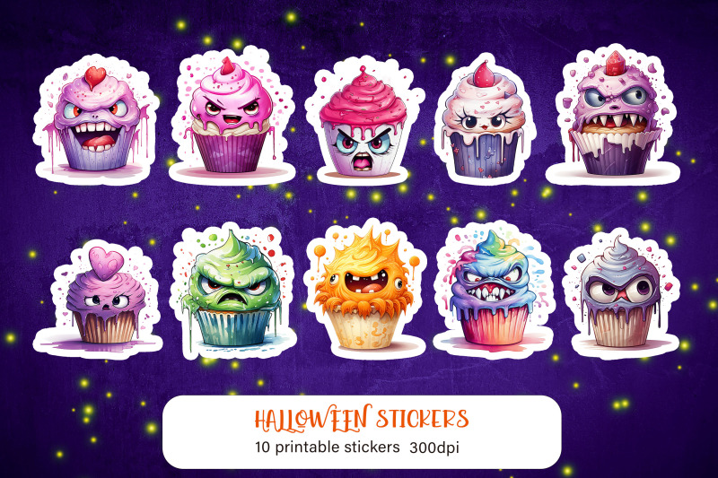 cute-cartoon-cupcake-sticker-pack-halloween-sticker-png