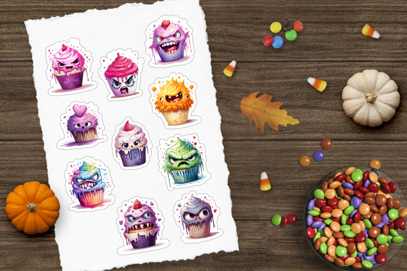 cute-cartoon-cupcake-sticker-pack-halloween-sticker-png