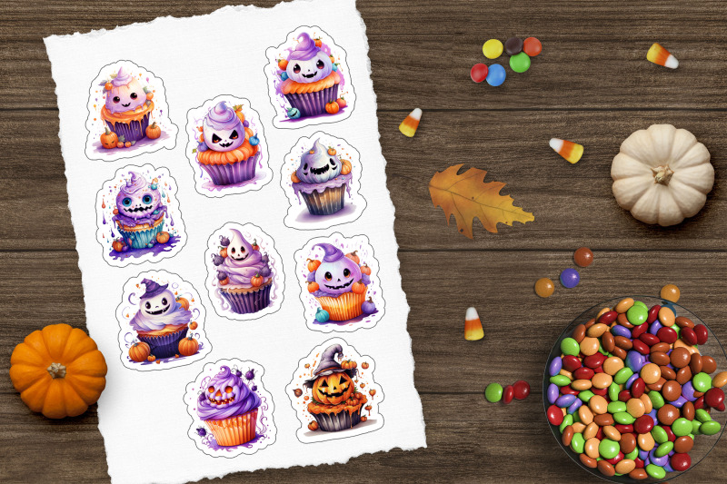 cute-cartoon-cupcake-sticker-pack-halloween-sticker-png