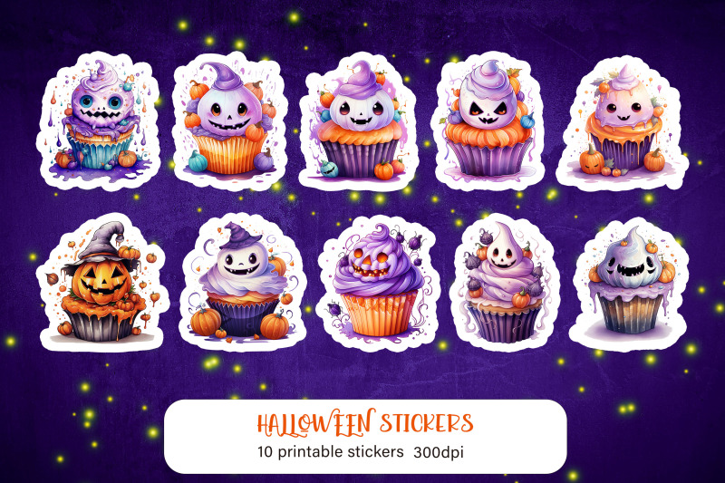 cute-cartoon-cupcake-sticker-pack-halloween-sticker-png