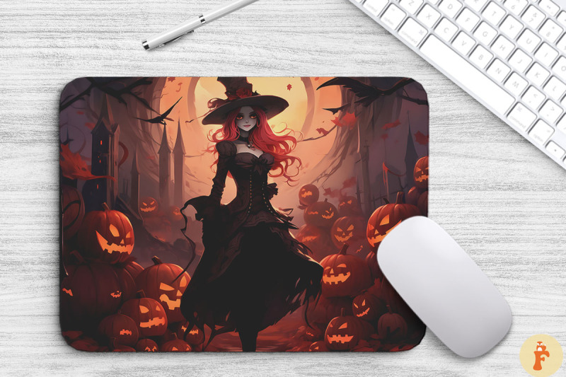 pretty-witch-and-pumpkins-mouse-pad