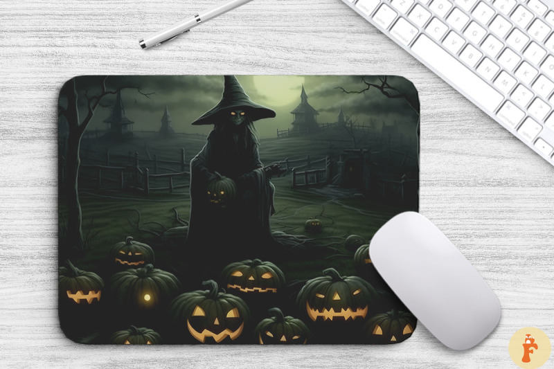 black-witch-and-pumpkins-mouse-pad