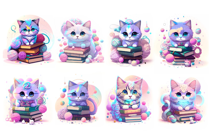 kittens-books-and-yarn-sublimation-illustration-bundle-nbsp