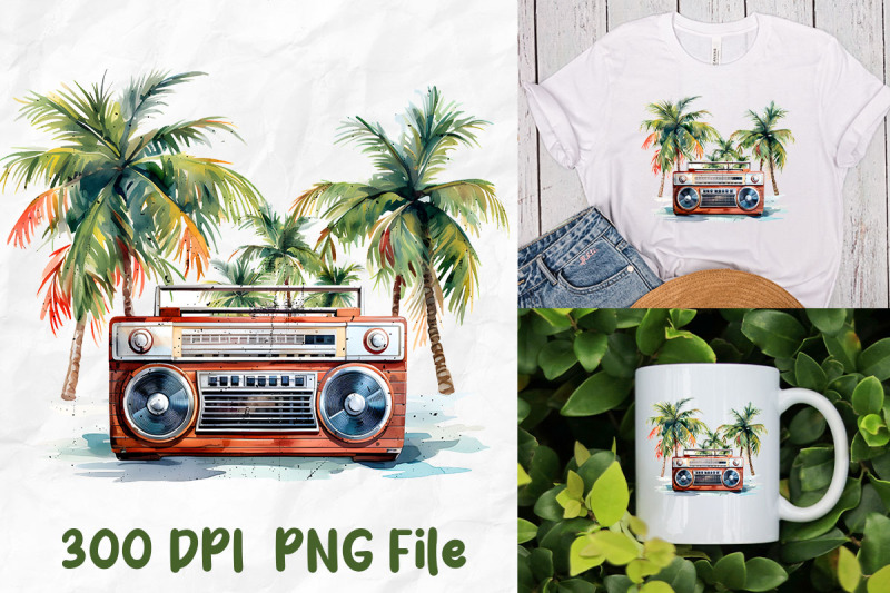 old-school-boombox-palm-tree-retro