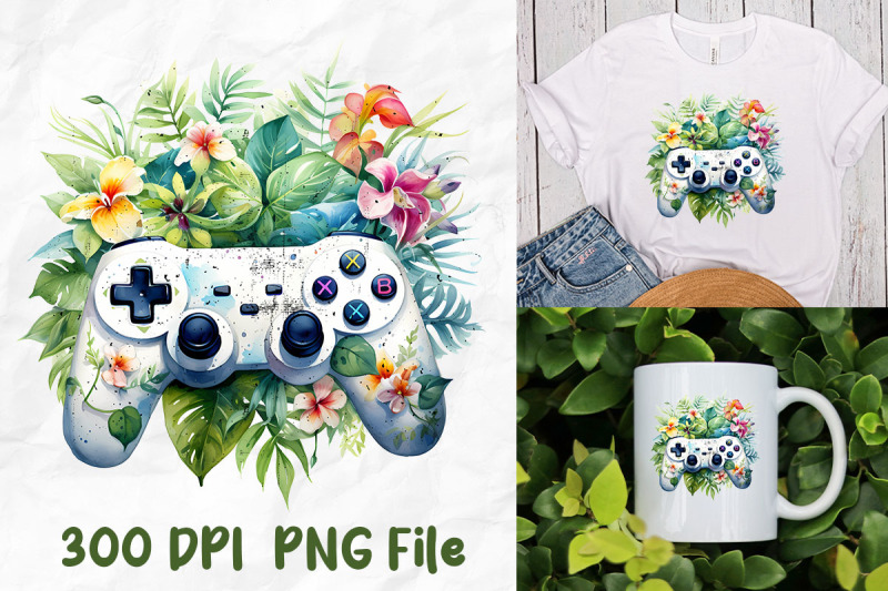 retro-game-console-tropical-leaves