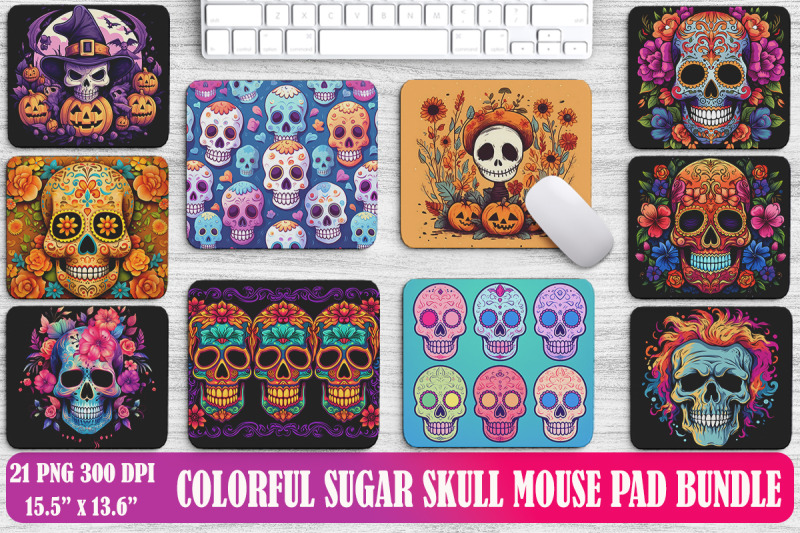 colorful-sugar-skull-mouse-pad-bundle