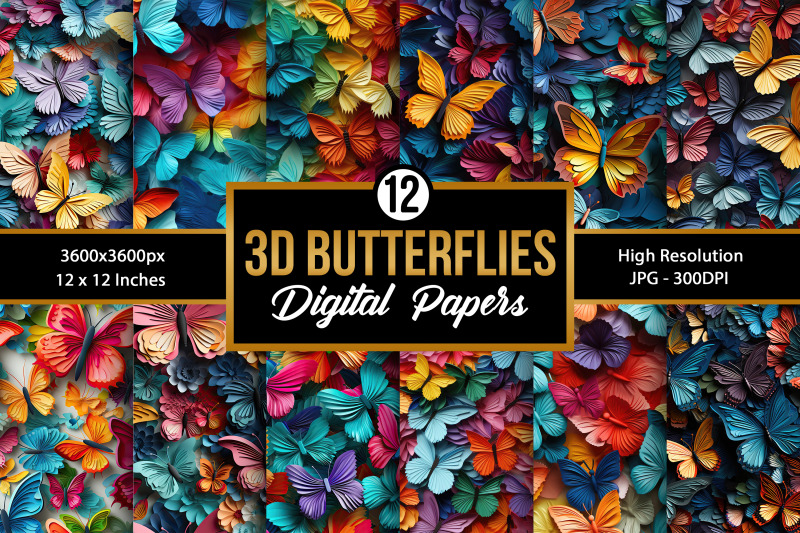 3d-butterflies-digital-papers-rainbow-butterflies-seamless-pattern