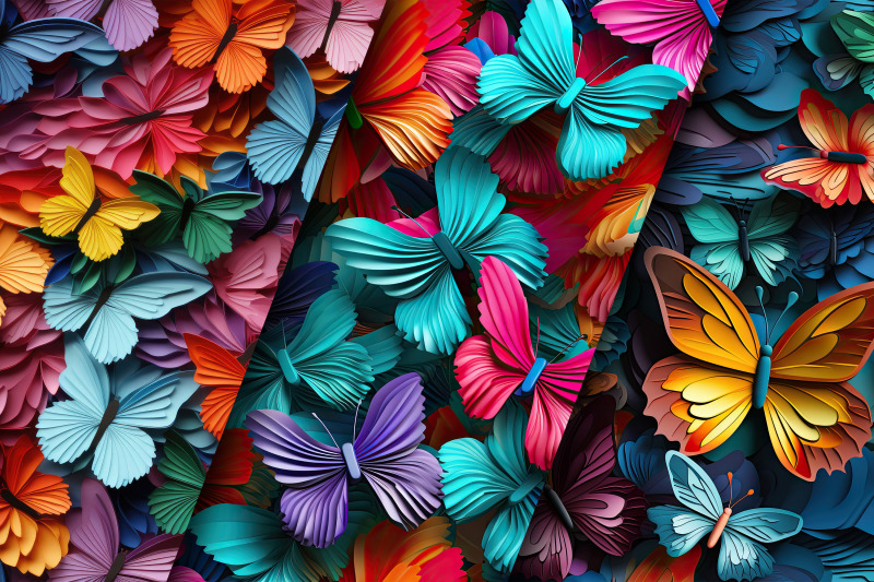 3d-butterflies-digital-papers-rainbow-butterflies-seamless-pattern