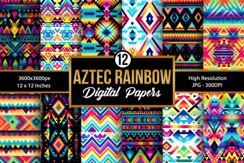 aztec-rainbow-tribal-pattern-digital-papers